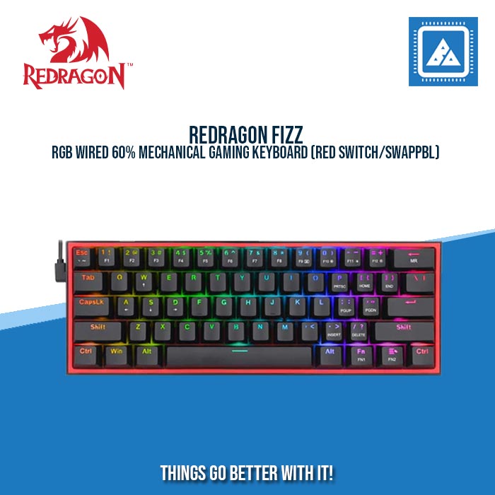 REDRAGON FIZZ RGB WIRED 60% MECHANICAL GAMING KEYBOARD (RED SWITCH/SWAPPBL) BLACK REDRAGON FIZZ RGB WIRED 60% MECHANICAL GAMING KEYBOARD (RED SWITCH/SWAPPBL) BLACK